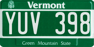 VT license plate YUV398