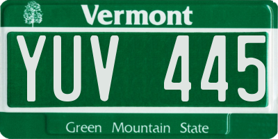 VT license plate YUV445