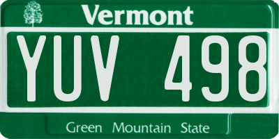 VT license plate YUV498