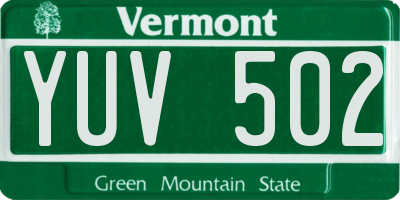 VT license plate YUV502