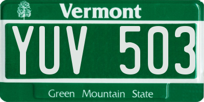 VT license plate YUV503