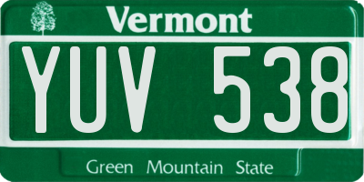 VT license plate YUV538
