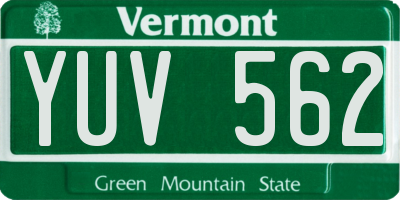 VT license plate YUV562