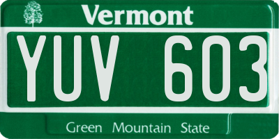 VT license plate YUV603