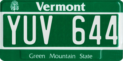 VT license plate YUV644