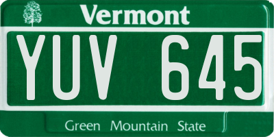 VT license plate YUV645