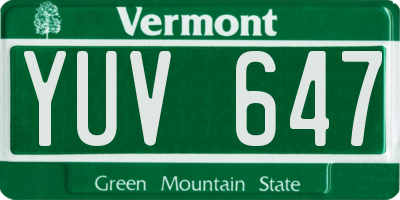 VT license plate YUV647