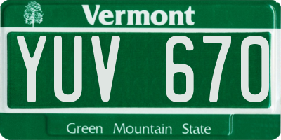 VT license plate YUV670
