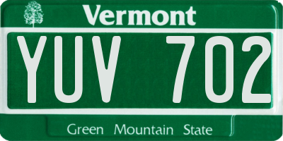 VT license plate YUV702