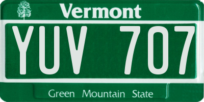 VT license plate YUV707