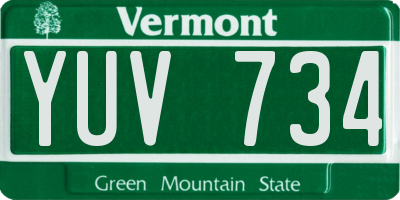 VT license plate YUV734