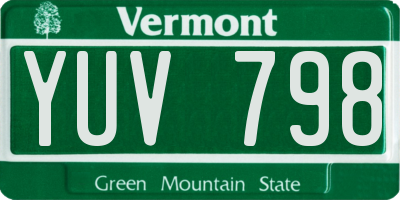 VT license plate YUV798