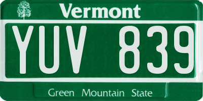 VT license plate YUV839