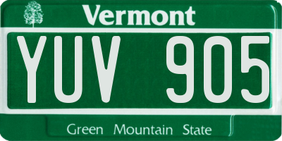 VT license plate YUV905