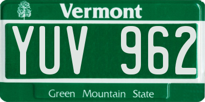 VT license plate YUV962