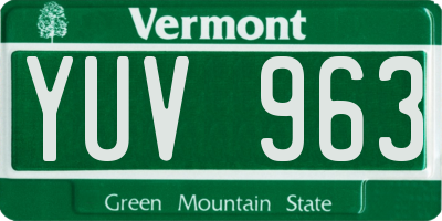 VT license plate YUV963