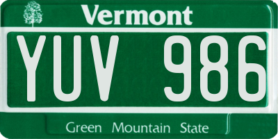VT license plate YUV986