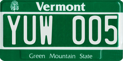 VT license plate YUW005