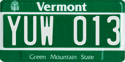 VT license plate YUW013