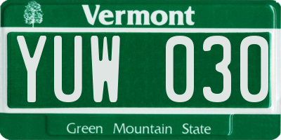 VT license plate YUW030