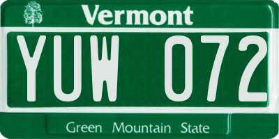 VT license plate YUW072
