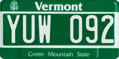 VT license plate YUW092
