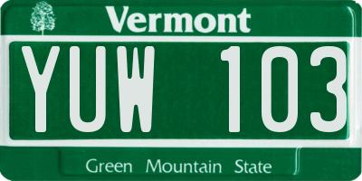 VT license plate YUW103