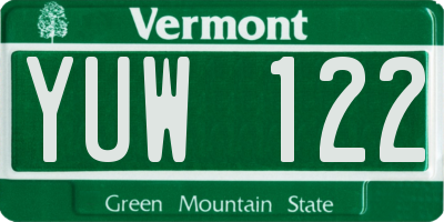 VT license plate YUW122