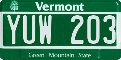 VT license plate YUW203