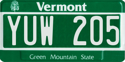 VT license plate YUW205