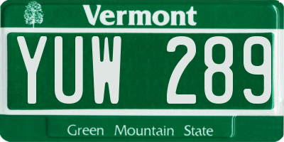 VT license plate YUW289