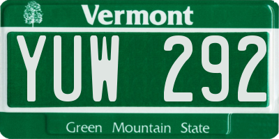 VT license plate YUW292