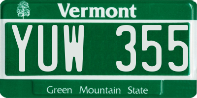 VT license plate YUW355