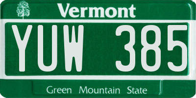 VT license plate YUW385