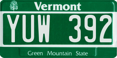 VT license plate YUW392