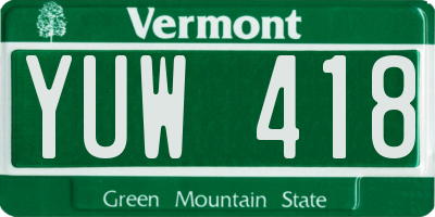 VT license plate YUW418