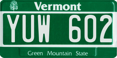 VT license plate YUW602