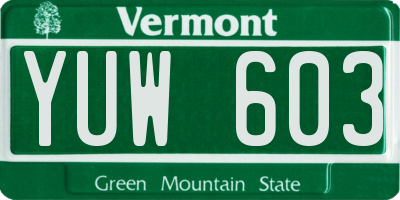 VT license plate YUW603