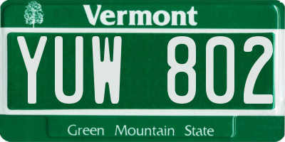 VT license plate YUW802