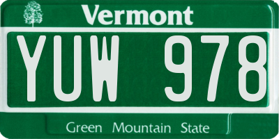 VT license plate YUW978