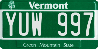 VT license plate YUW997