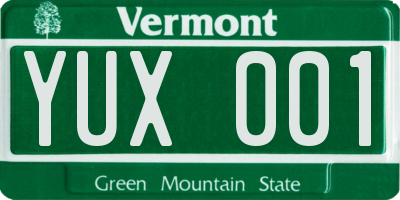 VT license plate YUX001