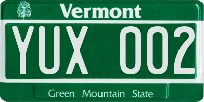 VT license plate YUX002