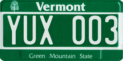VT license plate YUX003