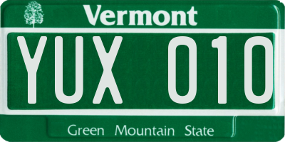 VT license plate YUX010