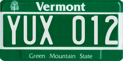VT license plate YUX012