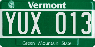 VT license plate YUX013