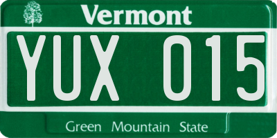 VT license plate YUX015