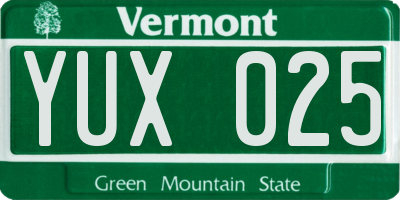 VT license plate YUX025