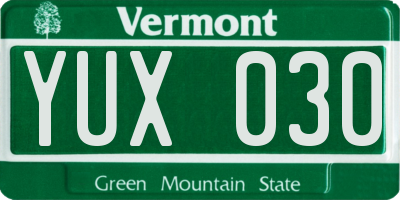 VT license plate YUX030